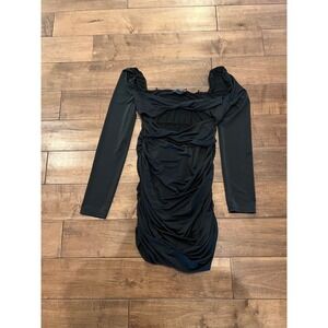 ASOS Design Ruched Bodycon Dress Long Sleeve Party Cocktail Black‎